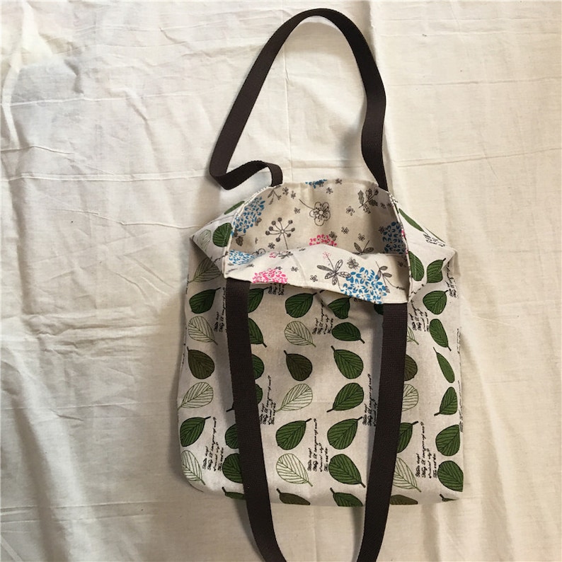 Cotton Linen 2 Sided Eco Shopping Tote Shoulder Bag Dandelion Green Leaf L27