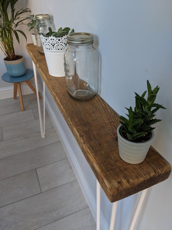 Super Skinny Console Table 13 Cm Deep Reclaimed Scaffold Board Rustic Hair Pin Legs Bespoke Industrial Hallway Small