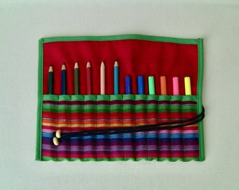 pencils rollup case with rainbow motif