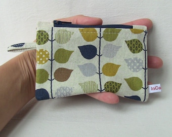 zip cotton pouch with leaves motif