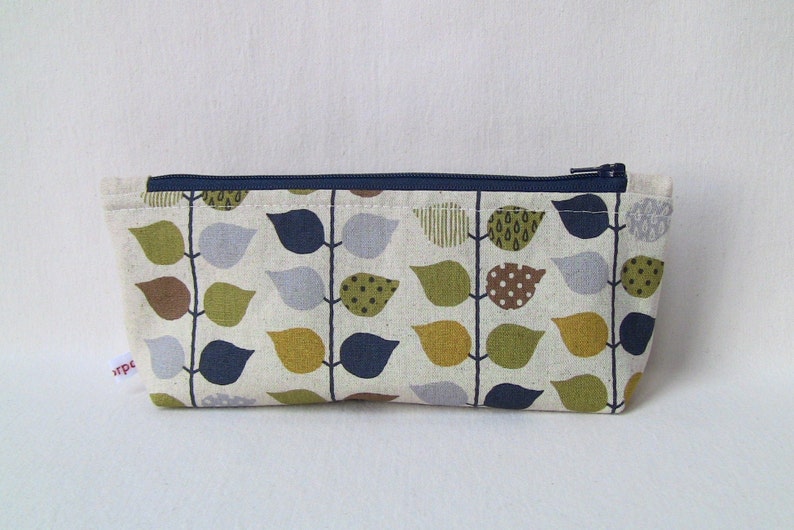 bag organiser for colouring lovers pencils case with small autumn leaves washable zip cotton case children gift