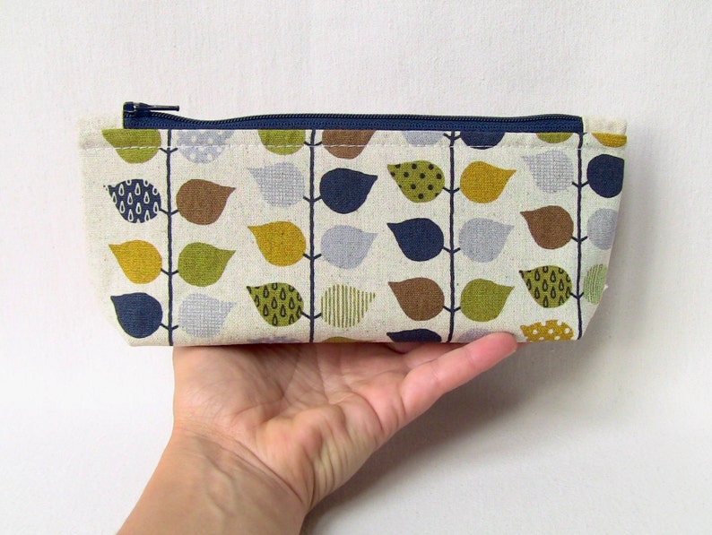 bag organiser for colouring lovers pencils case with small autumn leaves washable zip cotton case children gift