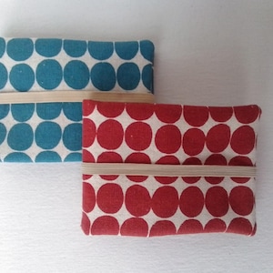 portefeuille zippé pliable en coton à gros pois rouges ou turquoise