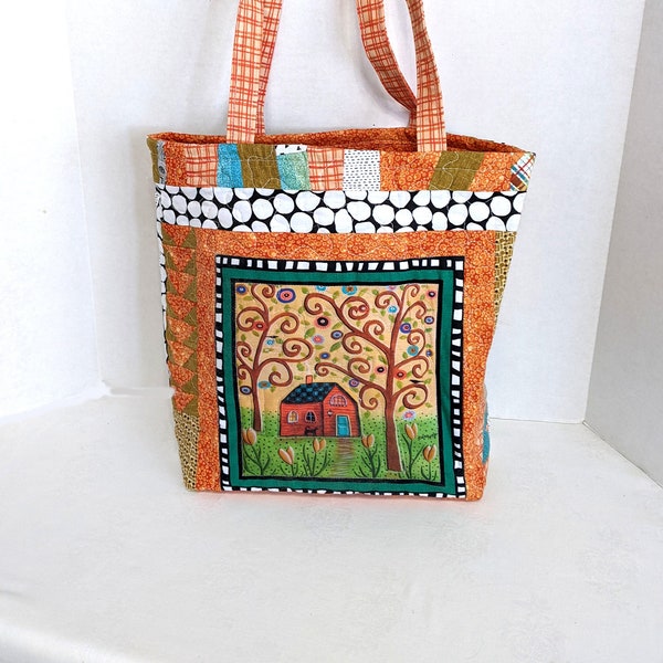 House Scrappy Quilted Tote Bag OOAK Ready To Ship