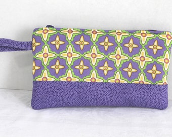 Lined Zippered Pouch 4.5" x 8" Purple and Yellow Pencil Pouch Makeup Bag Organizer Holder  free shipping