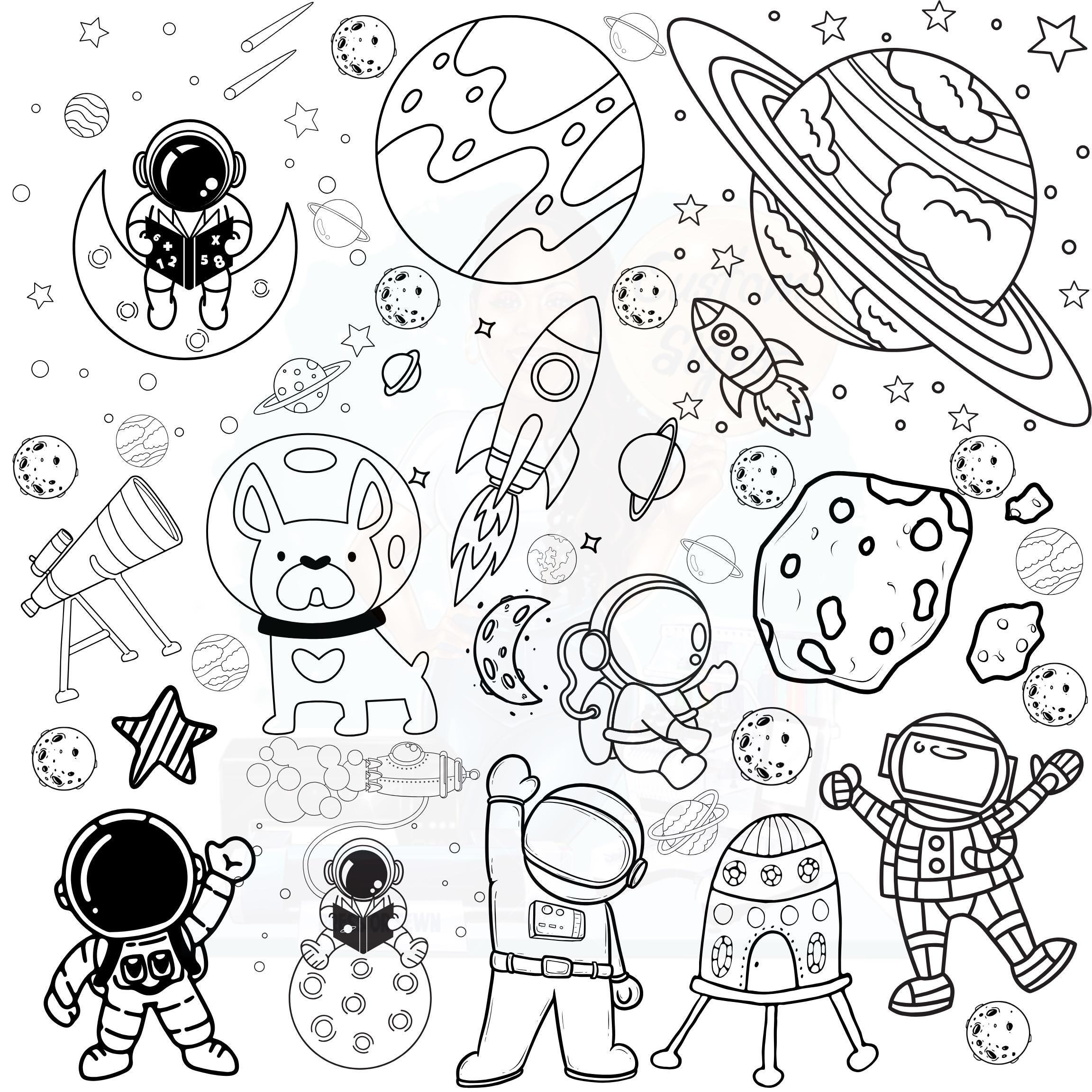 Space Adventure Coloring Page | 24x24 Large Astronaut and Planet Coloring  Sheet - Etsy, image size:2304x2304