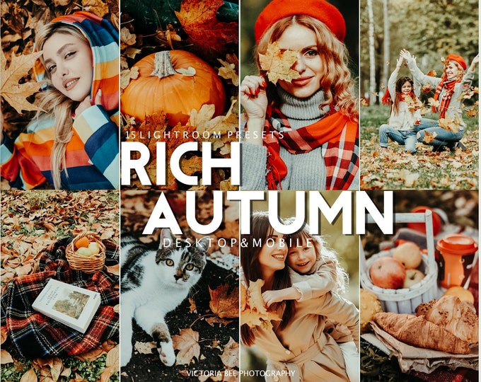 15 Lightroom Presets RICH AUTUMN, Fall Mobile Presets, Vibrant Autumn Filter for Instagram, Fall Aesthetic Preset