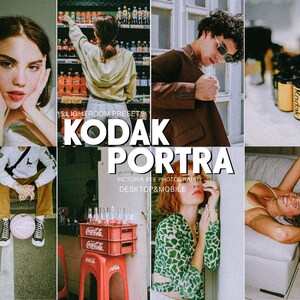 May include: A collage of images featuring a variety of people and objects. The images are all in a vintage style and feature a warm color palette. The text "15 Lightroom Presets Kodak Portra Victoria Bee Photography Desktop & Mobile" is displayed in the center of the collage.