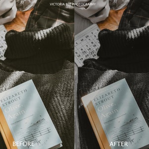 May include: A close-up of a book titled "Olive, Again" by Elizabeth Strout, lying on a black sweater. The book is on a wooden surface with a calendar and a plaid fabric in the background.