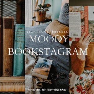 May include: A collection of Lightroom presets for creating moody bookstagram photos. The presets are designed to create a warm, inviting atmosphere with soft lighting and rich colors. The image shows a variety of books, including "Wellington: The Years of the Sword" by Elizabeth Longford, "Dune" by Frank Herbert, and "Cut Flower Garden" by Sunny Farm.
