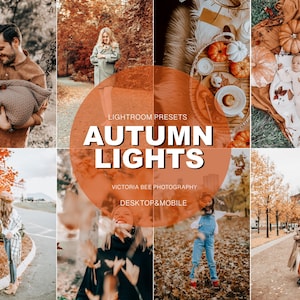 25 préréglages Lightroom LUMIÈRES D'AUTOMNE pour ordinateur de bureau et mobile, préréglages d'automne, filtre Instagram chaleureux, préréglage d'automne