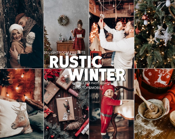 25 Lightroom Presets Rustic Winter, Holiday Season Filter for Every Day, Christmas Presets, Dark Moody Tones