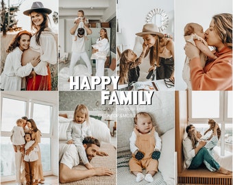 May include: A collage of family photos featuring diverse family members. The text "HAPPY FAMILY" is displayed prominently. The photos show people of different ages, including babies, children, and adults, in various settings.