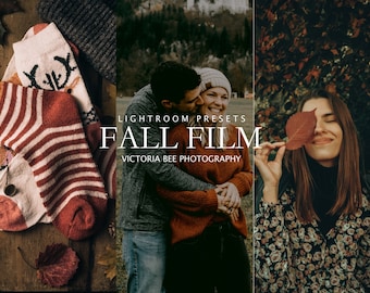 25 Lightroom Presets Fall Film, autumn warm tones, moody vintage vibe filter, fall season presets for instagram