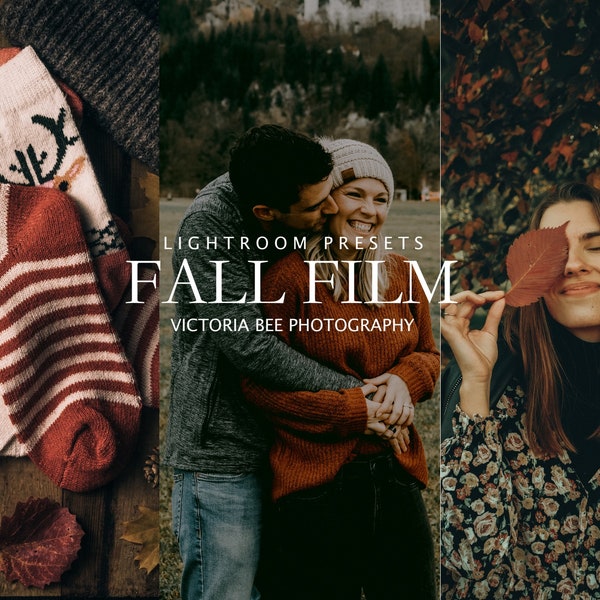 25 Lightroom Presets Fall Film, autumn warm tones, moody vintage vibe filter, fall season presets for instagram