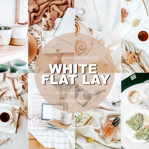 15 Lightroom Presets WHITE FLAT LAY, Natural Mobile Presets, White Background Product Photography Presets, Clean Tones