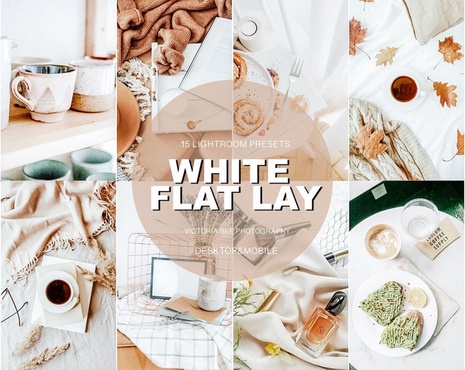 15 Lightroom Presets WHITE FLAT LAY, Natural Mobile Presets, White Background Product Photography Presets, Clean Tones