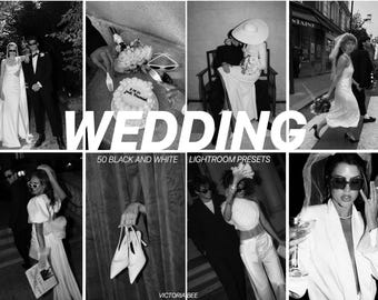 50 Black and White Wedding Lightroom Presets | Luxury, Editorial, Cinematic, Moody, Film, Romantic & Fine Art Wedding Photography Presets.
