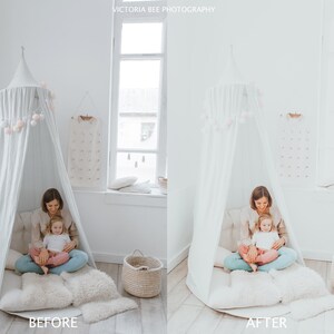 Pode incluir: Uma tenda tipi branca com um tapete branco e felpudo no interior. Uma mulher e uma crian&ccedil;a pequena est&atilde;o sentadas dentro da tenda, ambas vestidas com roupas casuais. A tenda &eacute; decorada com pompons cor-de-rosa.