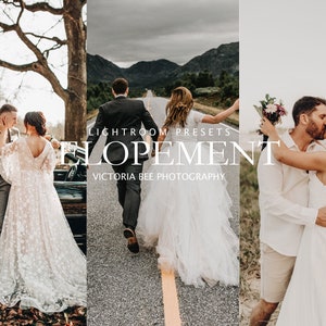 15 Lightroom Preset ELOPEMENT, Wedding Preset for Bride, Bohemian Couple presets, airy wedding filter image 1