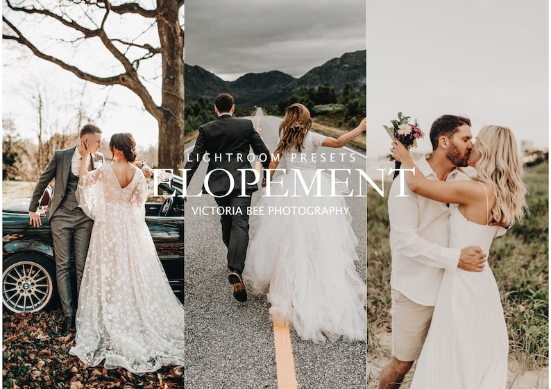 15 Lightroom Preset ELOPEMENT, Hochzeits-Presets für die Braut, Brautpaar-Presets, luftige Hochzeitsfilter Bild 1