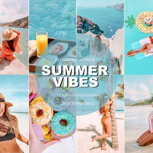 25 Lightroom Summer Presets for Desktop and Mobile Lightroom, Blogger Photo Filter for Travel, Aesthetic Light Photo Editing for Influencer