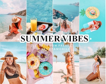 25 Lightroom Presets for Desktop and Mobile SUMMER VIBES, summer presets for bloggers, bright and vibrant photo filter, mobile presets