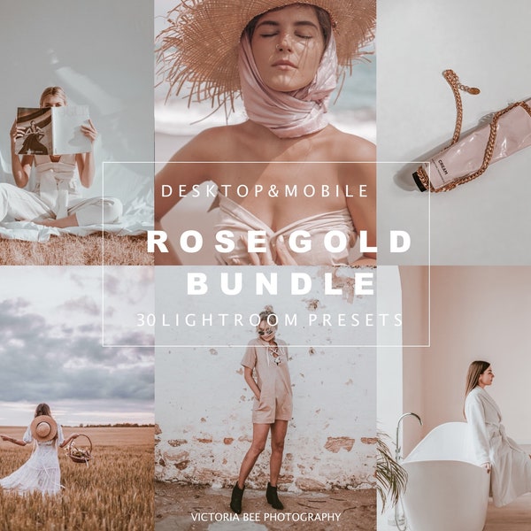 30 Lightroom Presets ROSE GOLD, Mobile and Desktop Preset Bundle, Pink Photo Filter, RoseTones, Gold Nude Presets for Bloggers