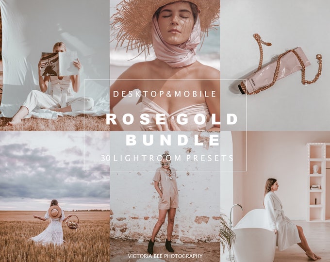 30 Lightroom Presets ROSE GOLD, Mobile and Desktop Preset Bundle, Pink Photo Filter, RoseTones, Gold Nude Presets for Bloggers