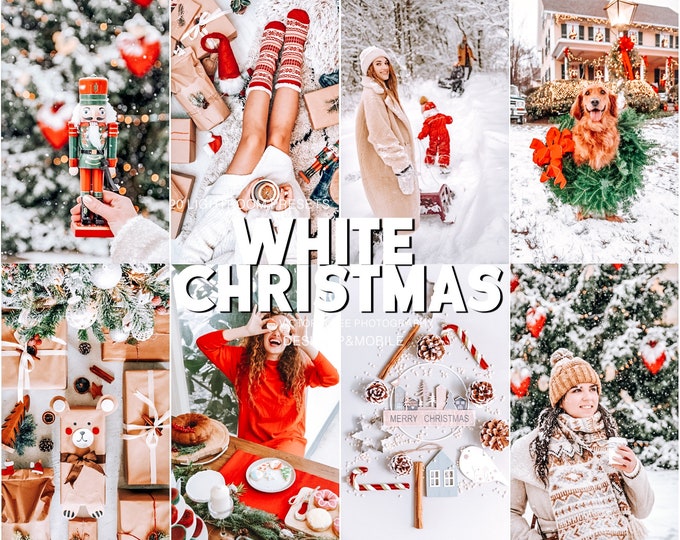 20 WHITE CHRISTMAS Presets for Mobile and Desktop Lightroom, Holiday Lightroom Presets, Winter Presets, Festive Presets