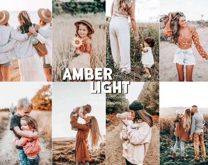 10 Lightroom Presets AMBER LIGHT Natural Lifestyle Presets, Outdoor Warm Filter, Family Presets, Creamy Bohemian Presets