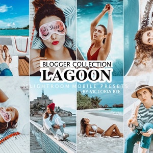 May include: A collage of images featuring people enjoying a tropical vacation. The images include a woman wearing a red swimsuit, a woman wearing a white shirt and eye mask, a woman wearing a striped shirt and hat, and a woman wearing a white bikini. The images are all edited with a warm, vibrant color palette.