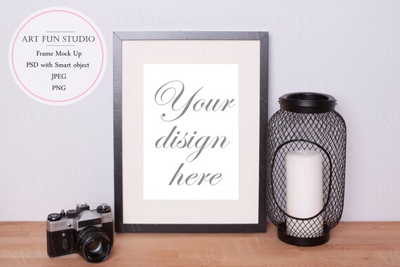 Black Frame A Camera With A Vase  Mockup