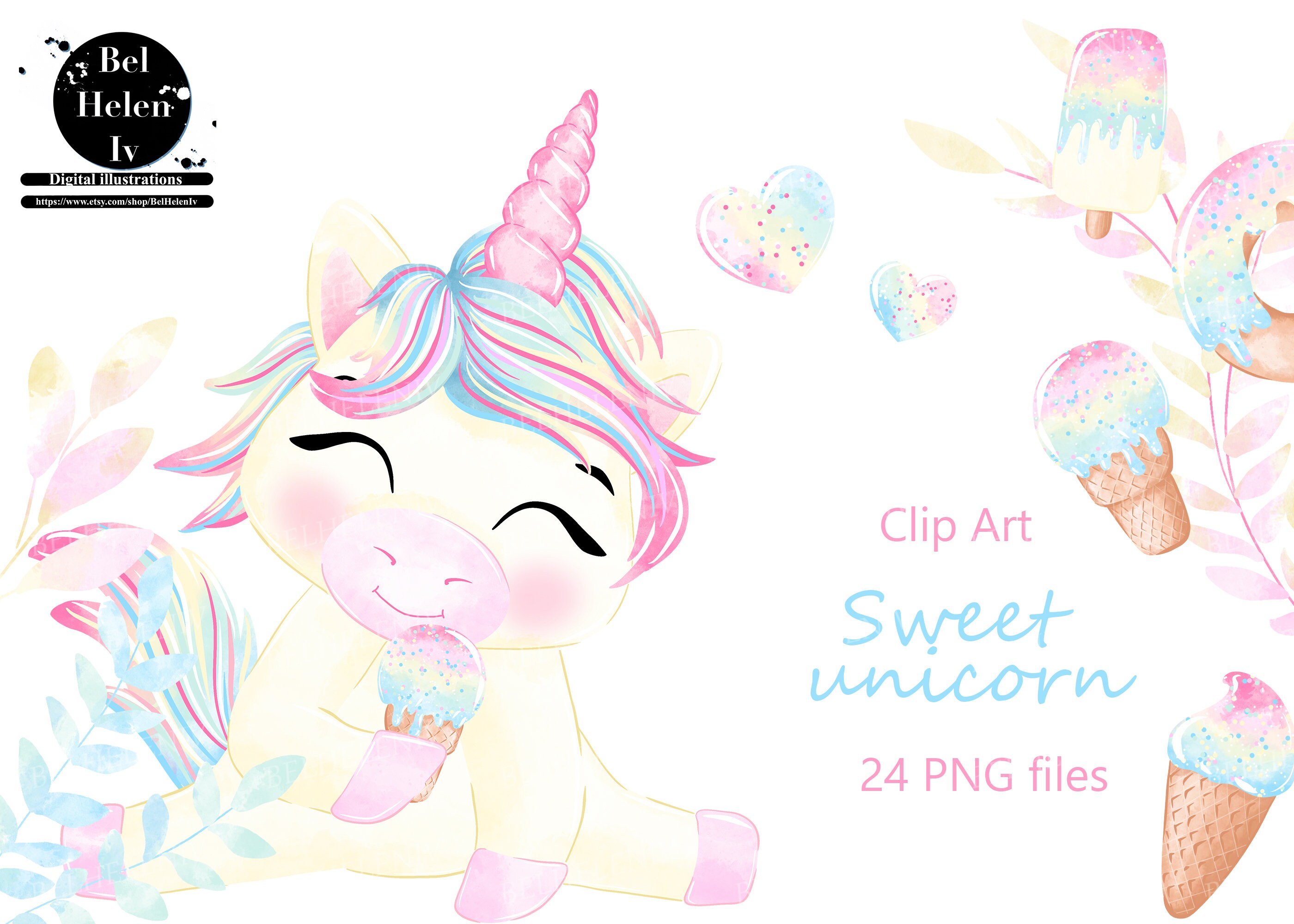 Sweet unicorn clip art children's unicorns set of Etsy