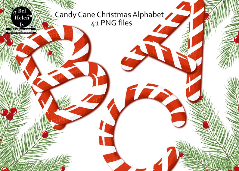 Candy Cane Christmas Alphabet Numbers Clip Art Digital Etsy