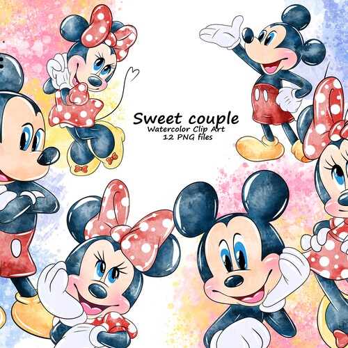 Mickey and Minnie Mouse Clip Art Minnie Mouse Watercolor PNG | Etsy
