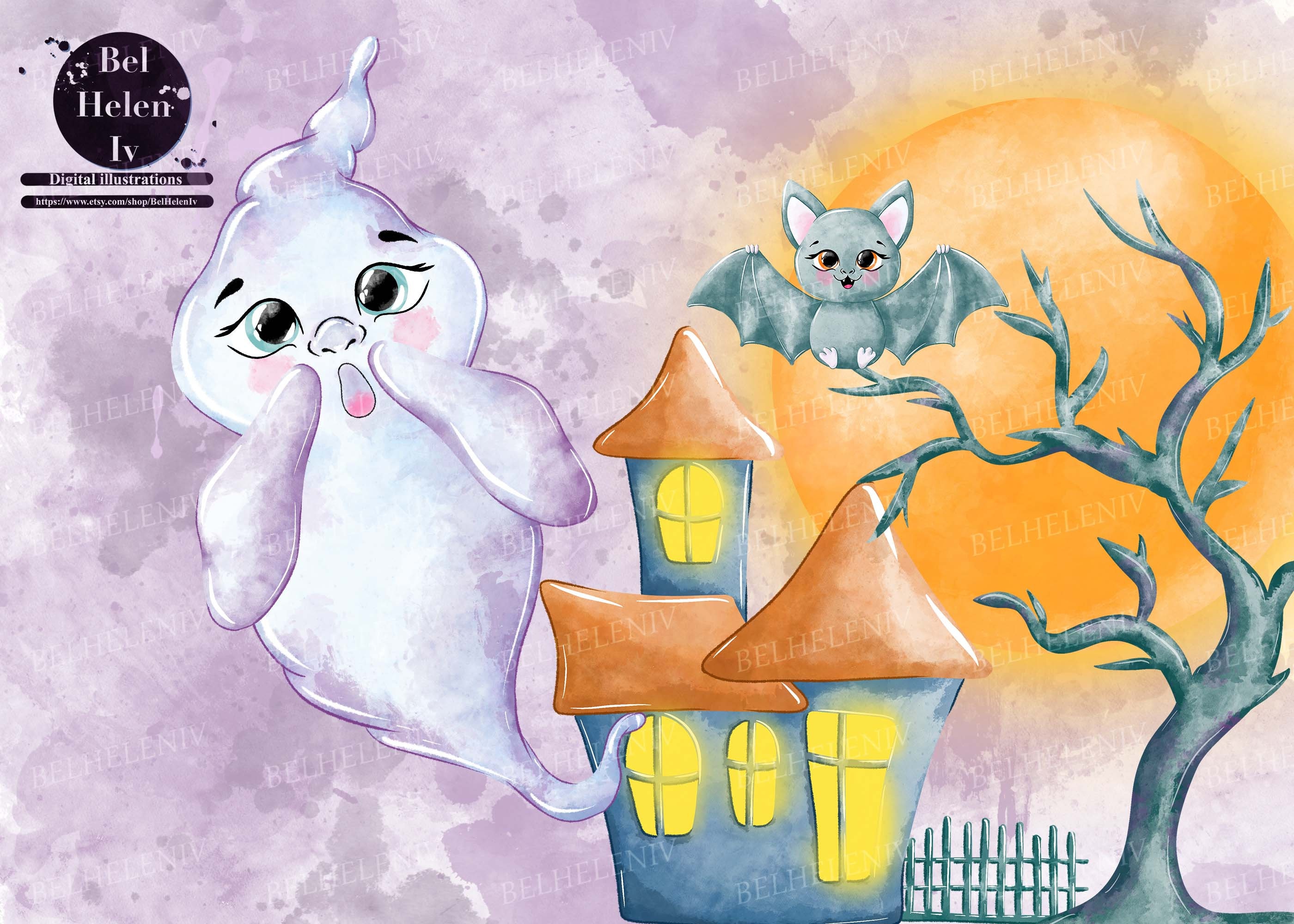 Süße Halloween Clipart Aquarell Geist Clipart süße Spinne | Etsy