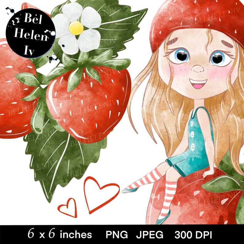 Strawberry Clipart the Girl With Strawberry Clip Art Bright Etsy