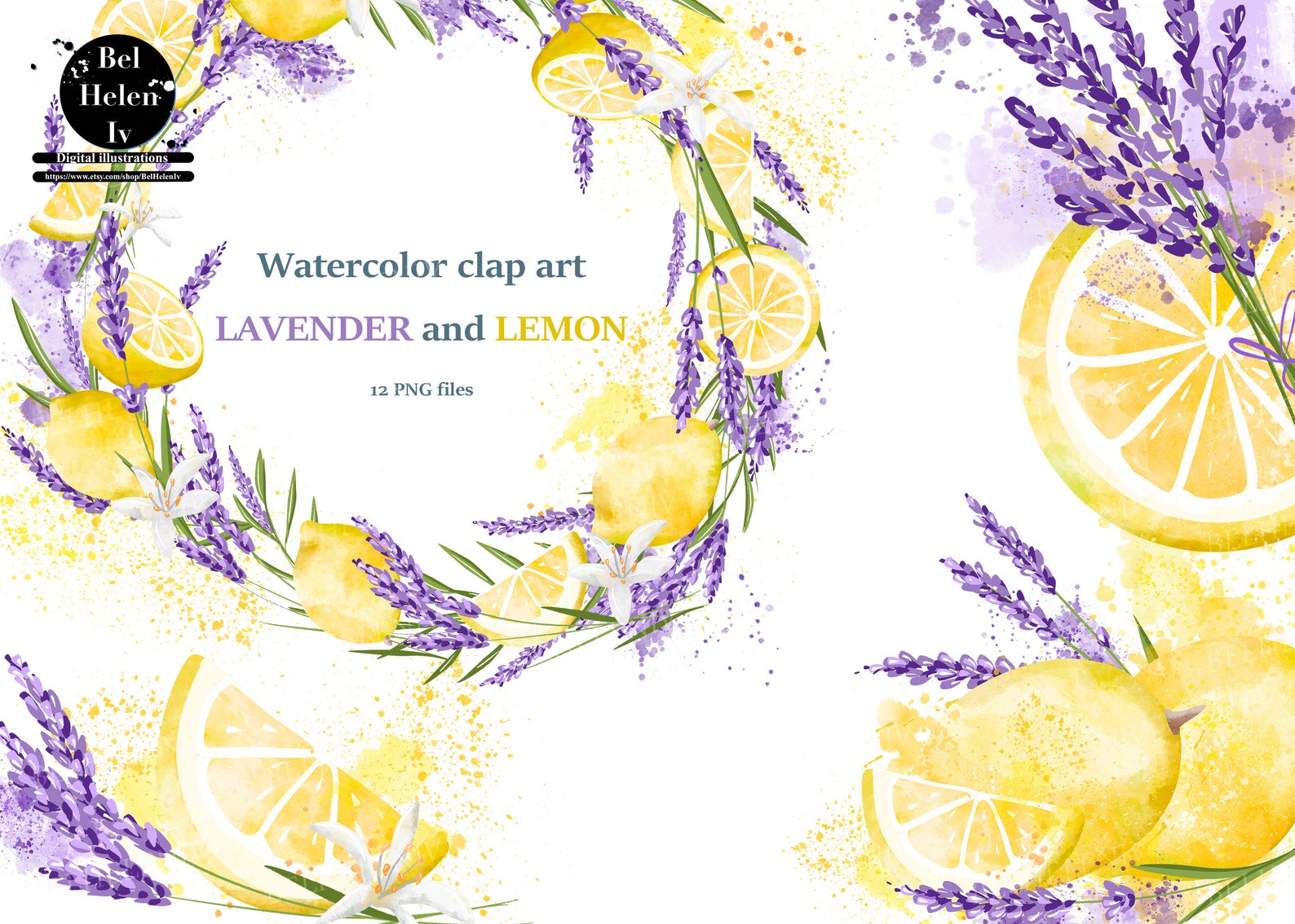 Lavender and Lemon Clip Art Watercolor Lavender Clip Art Etsy
