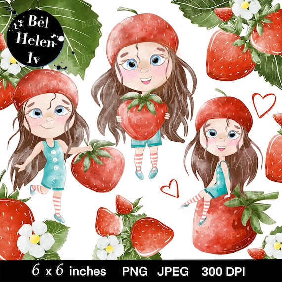 Berry Clip Art the Girl With Strawberry Clip Art Bright Etsy