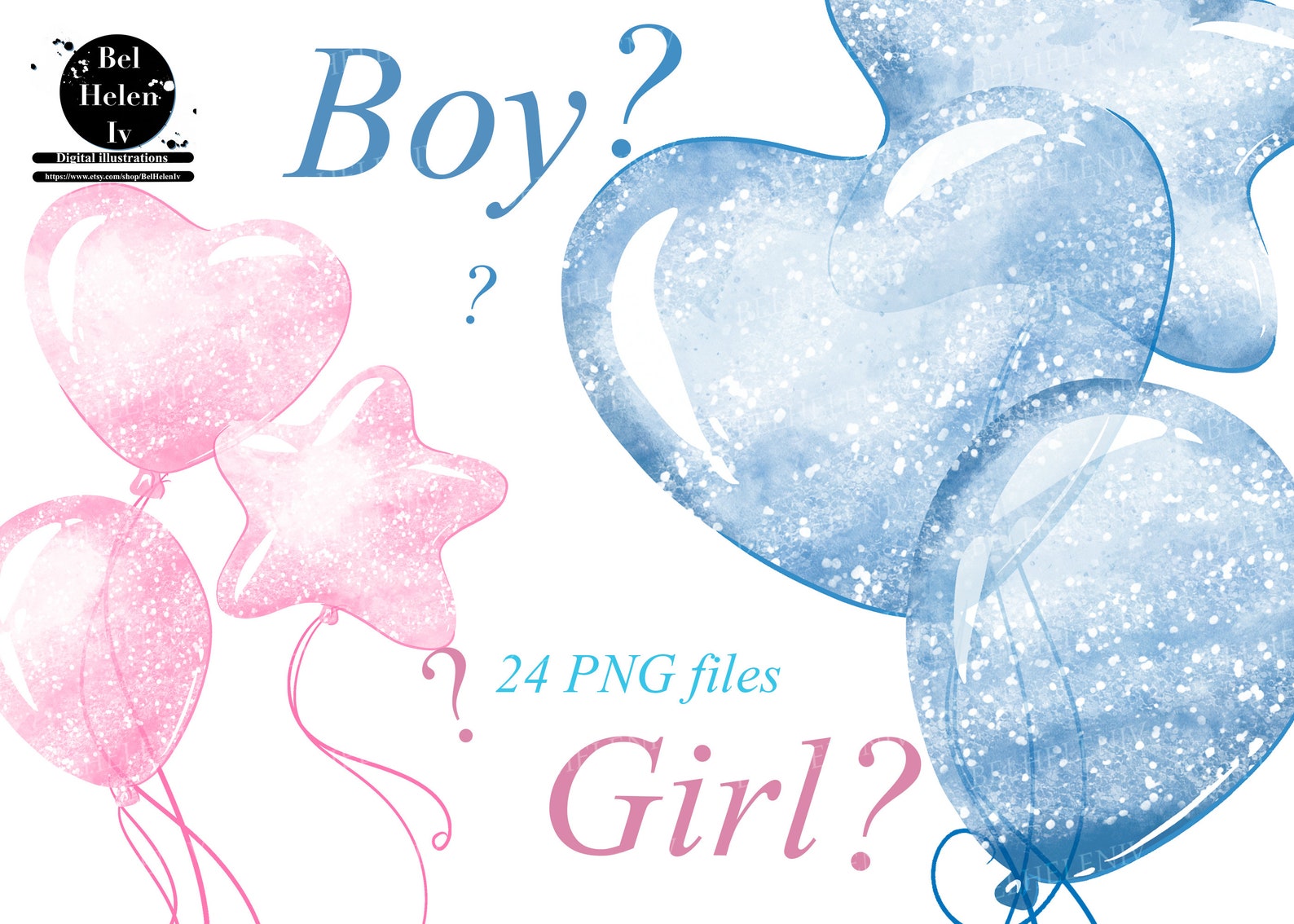 Rosa und blau Aquarell Ballon ClipArt Mädchen oder junge | Etsy