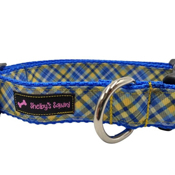 Blue and Yellow Plaid Dog Collar