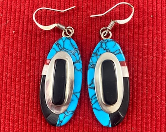Native American Navajo turquoise onyx earrings