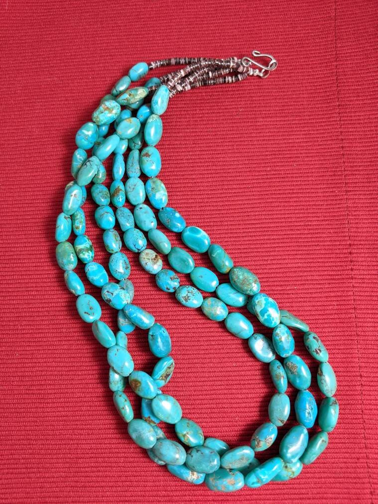 Santo Domingo Native American Natural Turquoise Three Strand Etsy