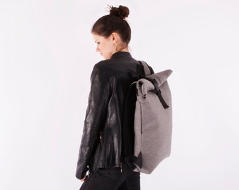 Rolltop rucksack, Canvas backpack, Beige backpack, Grey backpack, Backpack men, Laptop backpack, Vegan backpack, Urban roll backpack