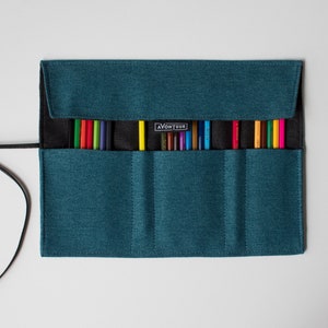 Blue Canvas Pencil Roll: Brush & Pen Organizer
