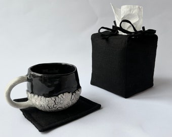 Black Linen Tissue Box cover, Minimalist Home Decor, Zero Waste Gift, Handmade linen tissue holder, Gift mode Etsy, Ready as a gift, Natural