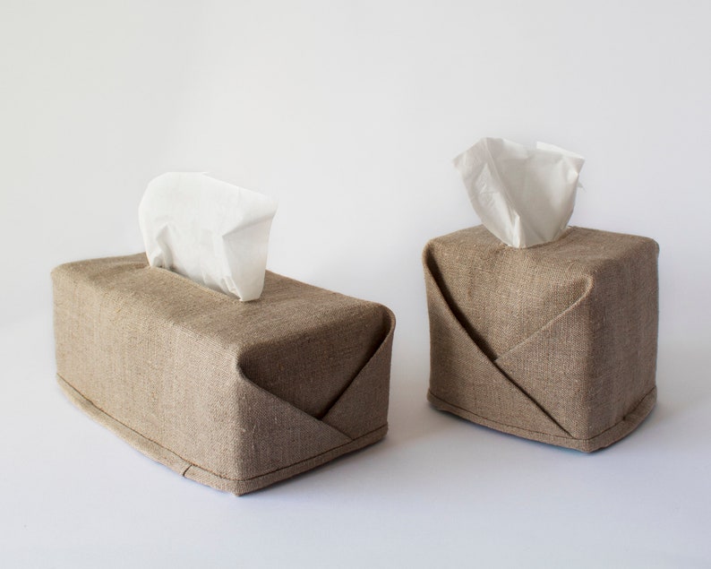 Tissue box cover, Handmade linen tissue holder image 4