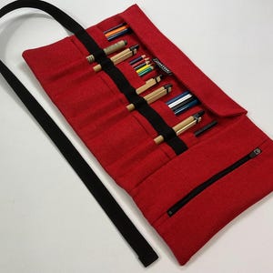 Canvas Roll Up Pencil Case: 15 Pockets, Zipper Pouch - Artist Travel Organizer