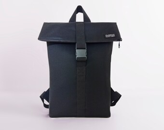 Black Fold top backpack, Urban ninja rucksack, backpack for school aesthetic